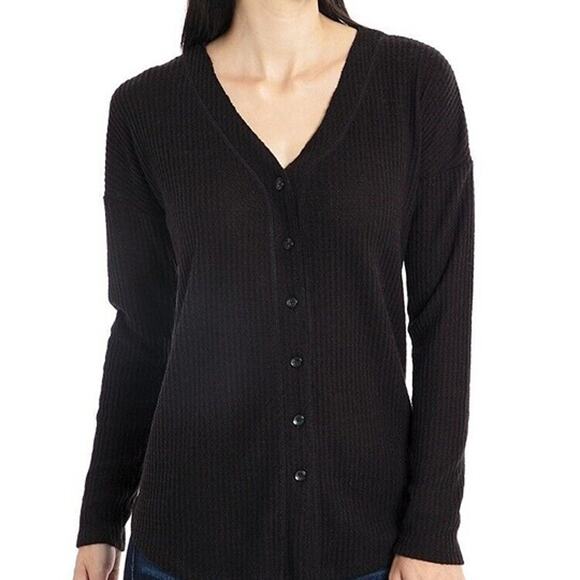 Isaac Mizrahi NY Womens Size Large Long Sleeve Waffle-Knit Button-Up Top, Grey - Picture 2 of 12